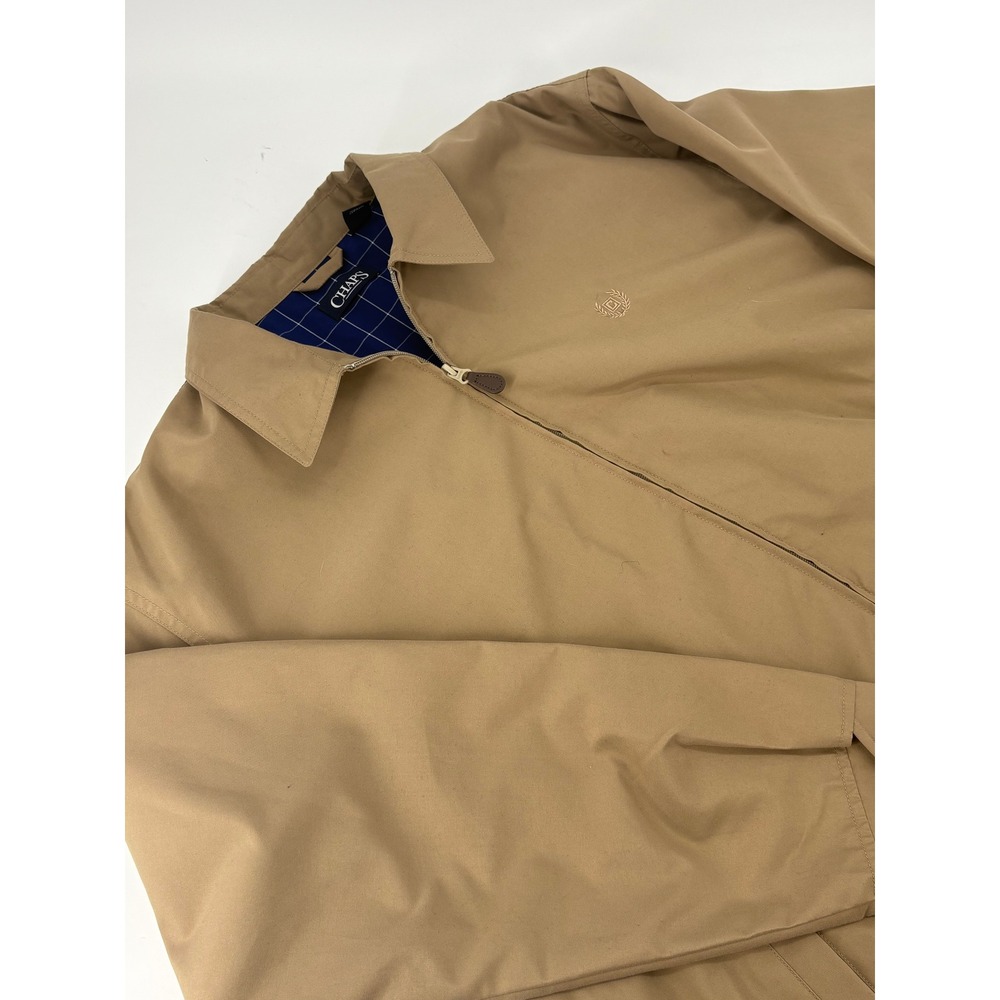 Chaps Harrington Jacket Mens XL Full Zip Tan Beige Plaid Lined Windbreaker Coat